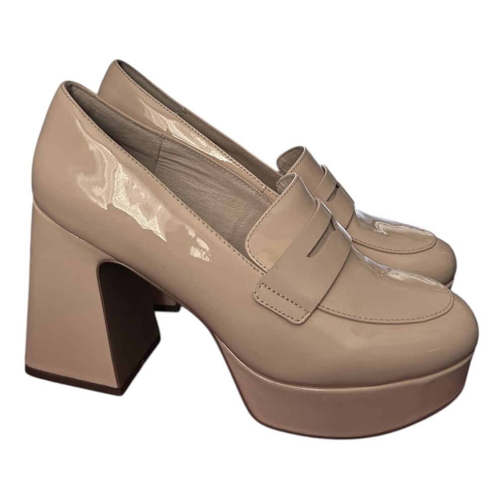 Cecelia New York Pinky Platform Penny Loafer Womens 9.5 Beige Patent Leather NEW